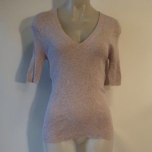 Womens 360 Sweater Lilac Ribbed V-Neck Short Sleeve Top M